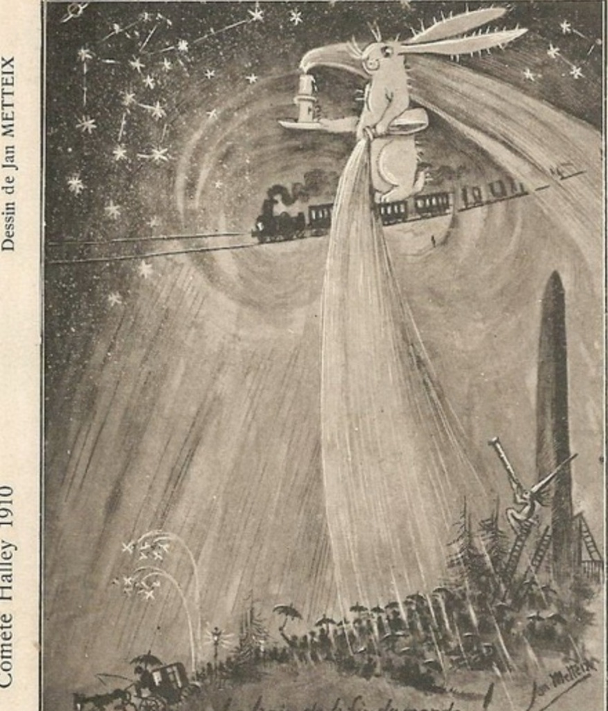Открытка 1910 года с карикатурой, высмеивающей панику вокруг кометы..jpeg